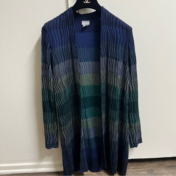 CHICOβS Colorful Striped Classic Fit Open Front Long Sleeve Cardigan Size L - Picture 7 of 14